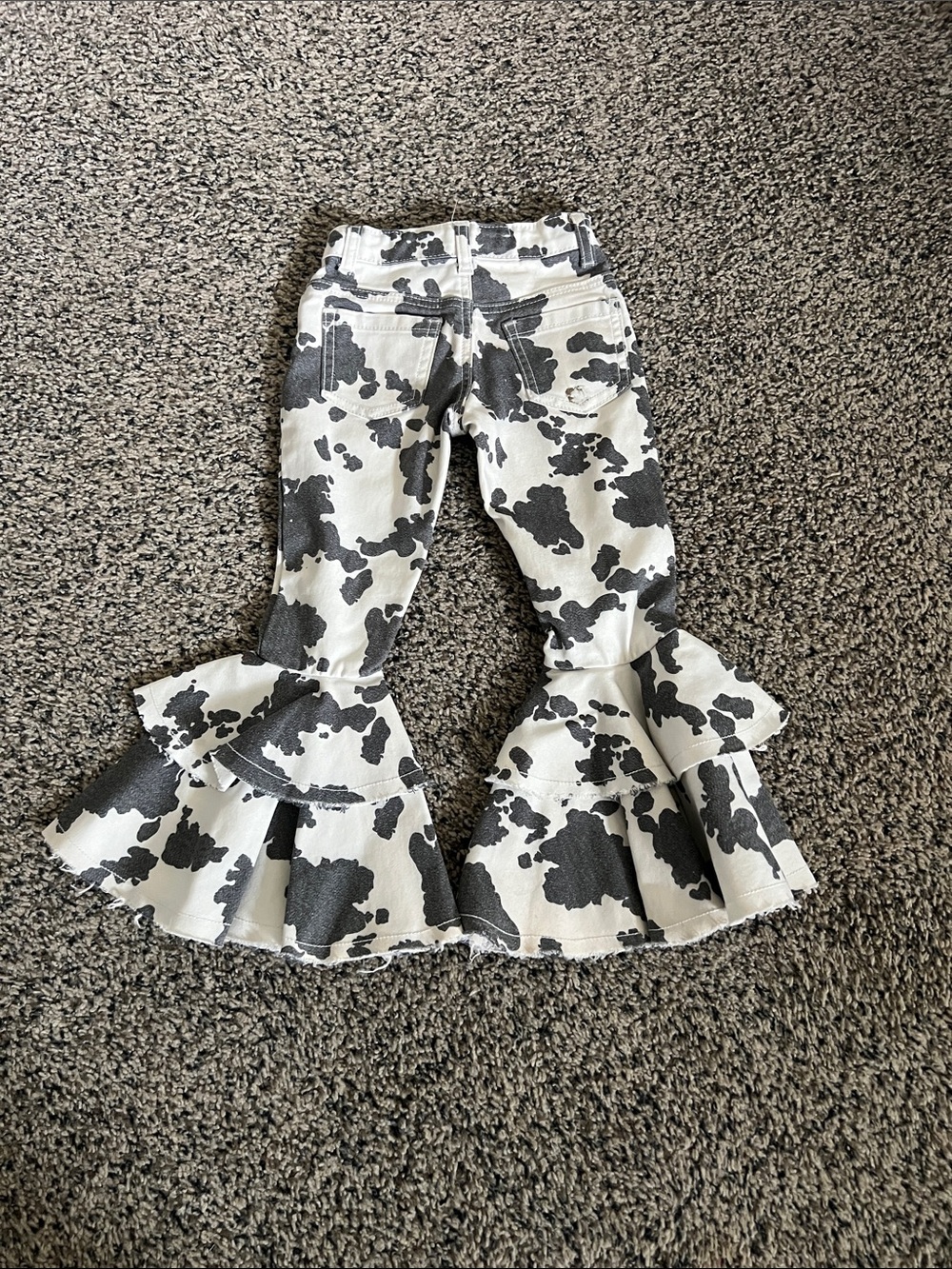 Black & White Cow Print Ruffle Hem girls Jeans 4t